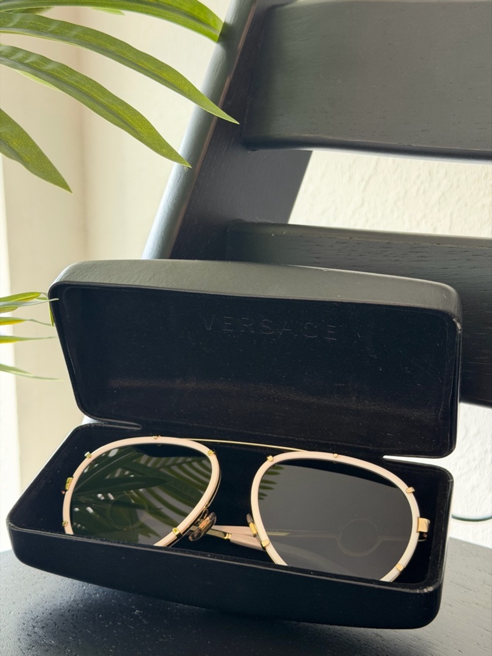 Versace Aviator Sunglasses/ White and Gold Metal Frame / Original Case